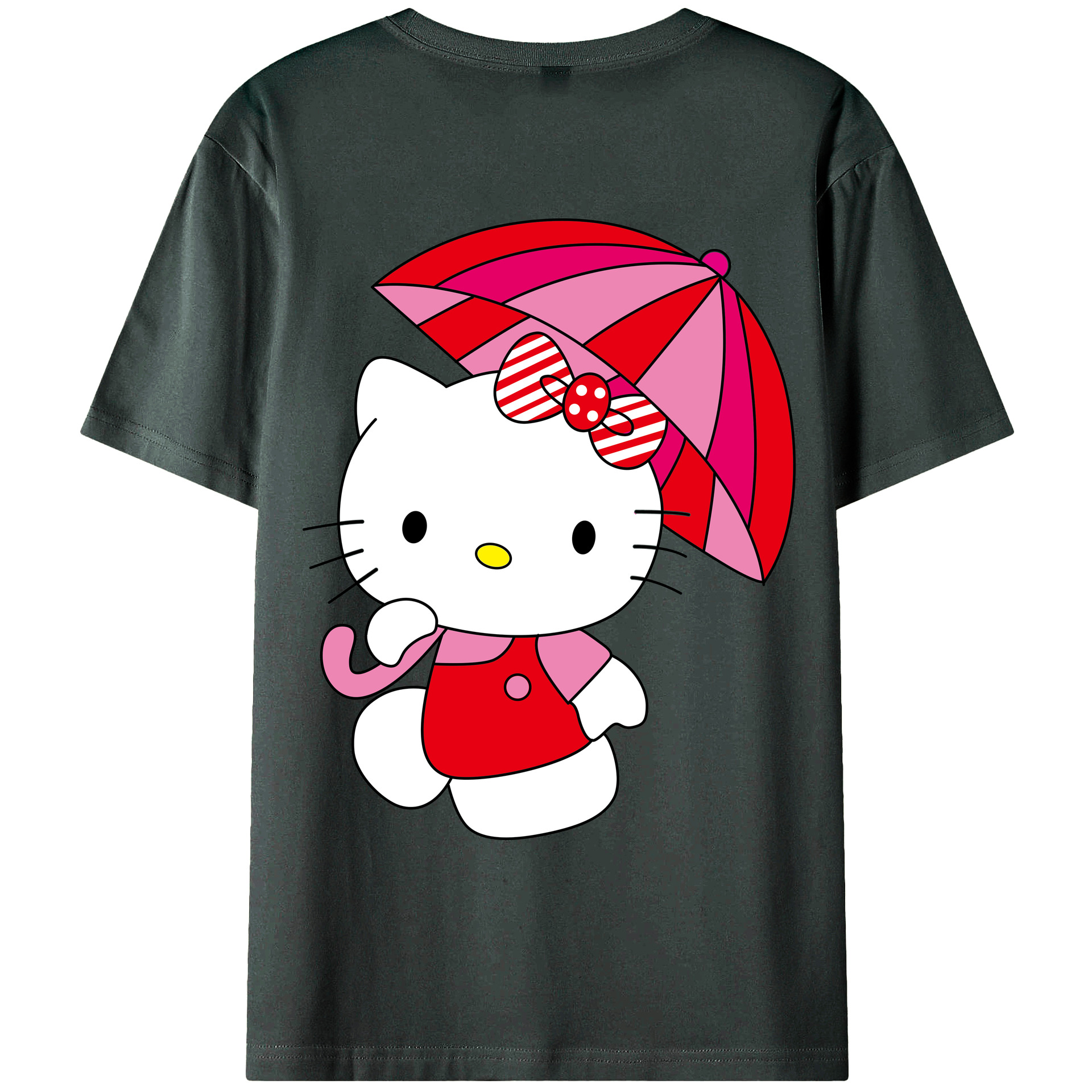 （画像用） Hello Kitty ハローキティ 綿100％ メンズ半袖Tシャツ（バックプリント） 通気性